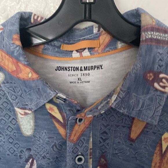 Johnston & Murphy Men's XL 1/4 Button Short Sleeve Surf Scene Polo - Picture 4 of 5